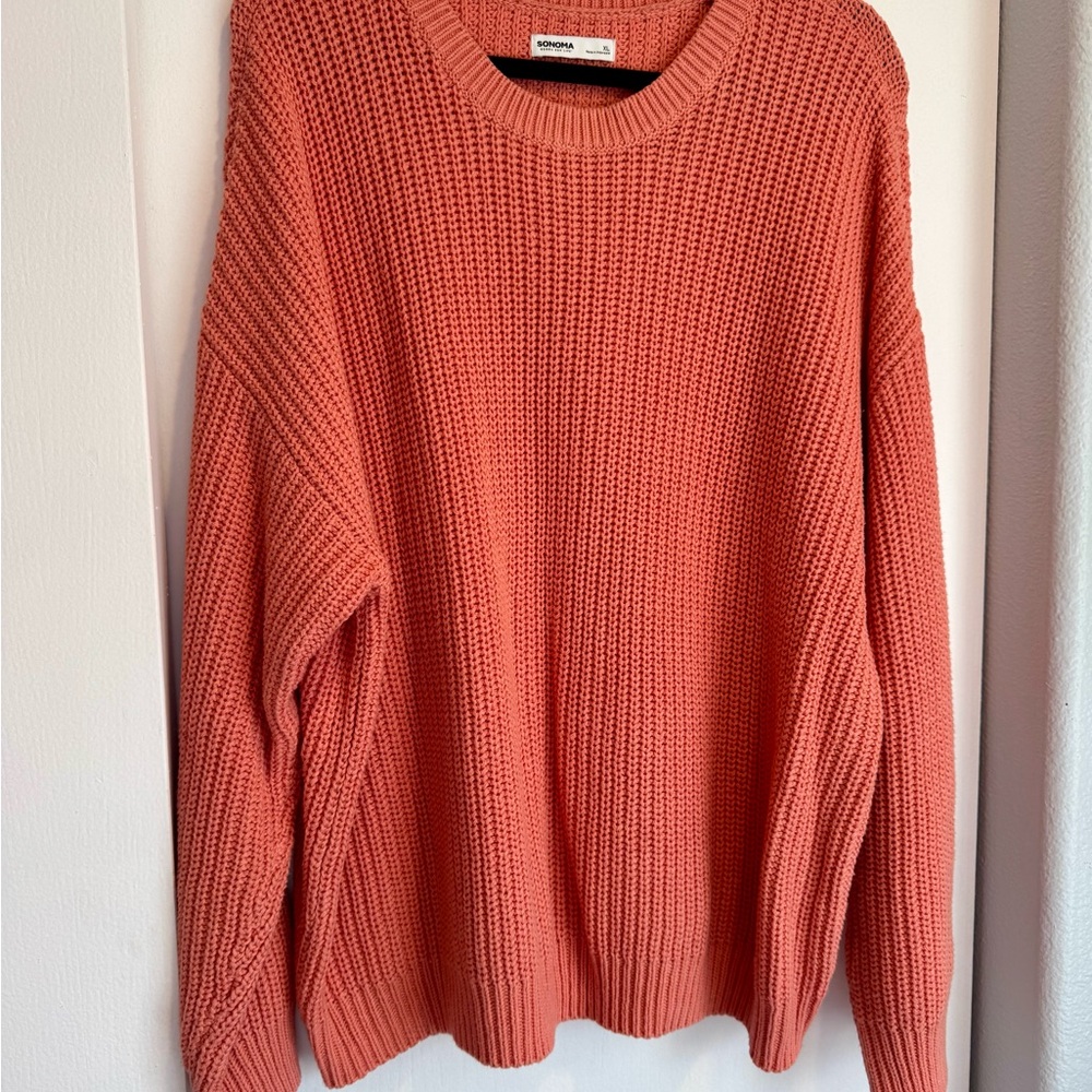 Sonoma Coral-Orange Oversized Crew Neck Sweater